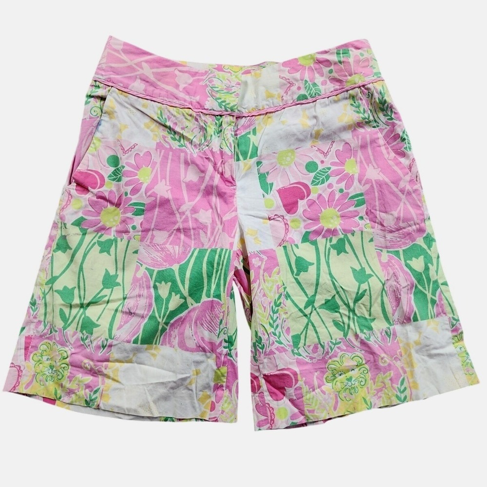 Lilly Pulitzer Shorts Women 0 Pink Floral High-Rise Slash Pockets Pull-On Spring